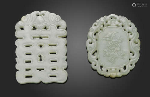 Two reticulated white jade plaques Qing dynasty
