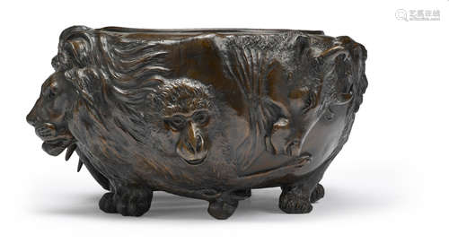 A patinated bronze jardiniere Sekiya Company, Meiji era (1868-1912)