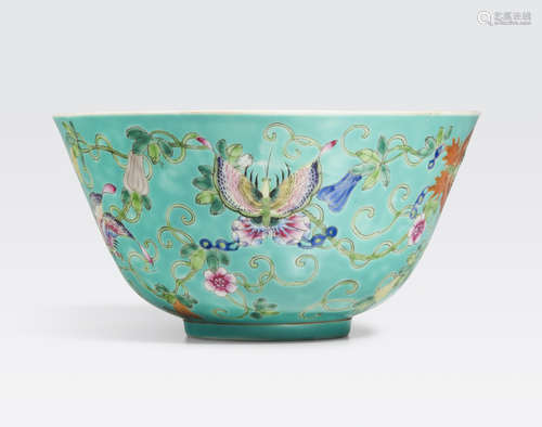 A turquoise ground polychrome enameled bowl Qianlong mark, Republic period