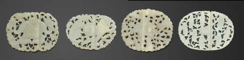 A group of four jade two-section buckles Qing dynasty