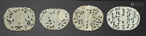 A group of four jade two-section buckles Qing dynasty