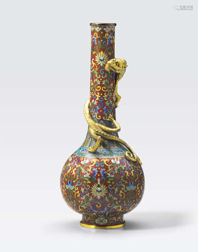 A cloisonné bottle vase with applied dragon decoration Republic period