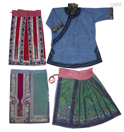 A group of four silk women's garments with embroidered decoration Late Qing/Republic period