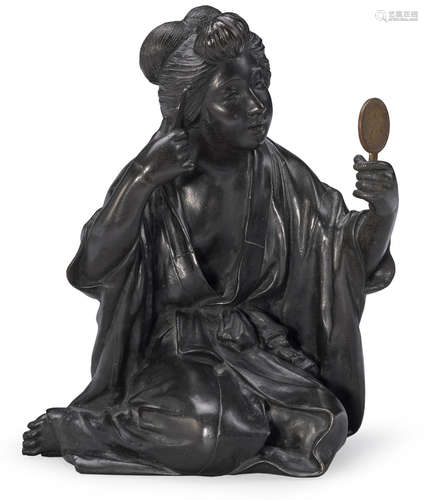 A patinated bronze figure Meiji era