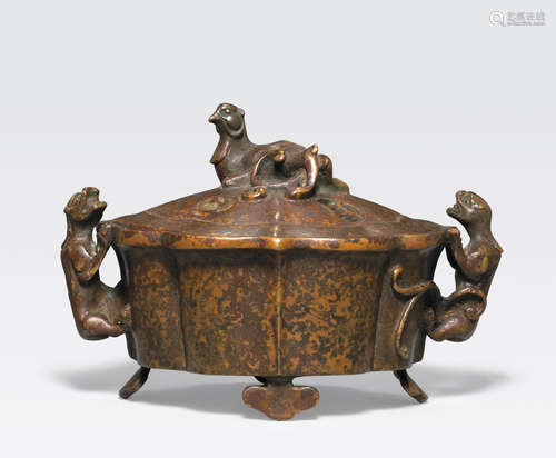 A cast bronze censer with mythical beast motifs