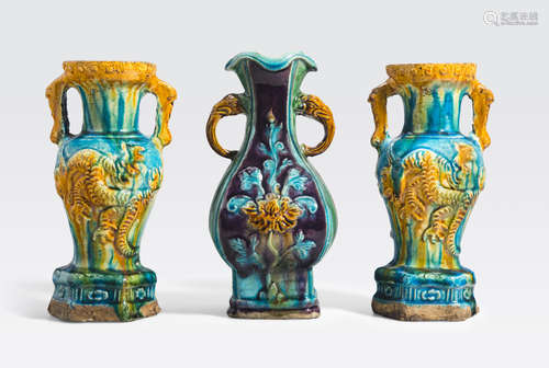 A group of three susancai glazed pottery vases