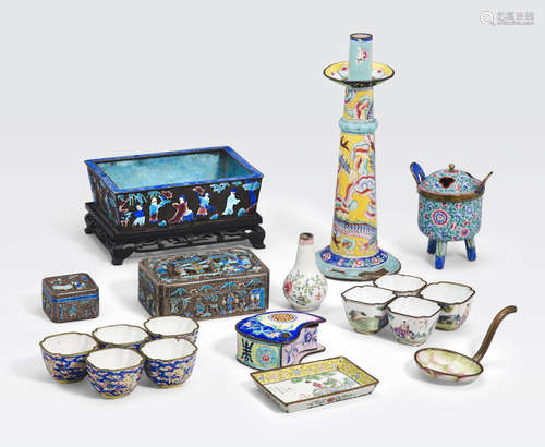 A large group of polychrome enameled metalwork Late Qing/Republic period