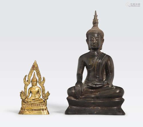 Two copper alloy figures of Buddha Thailand