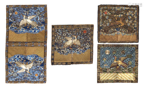 A group of five embroidered civil rank badges Late Qing dynasty