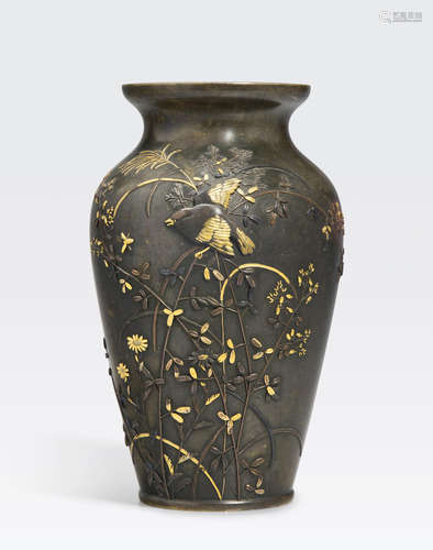 An inlaid bronze ovoid vase Meiji era