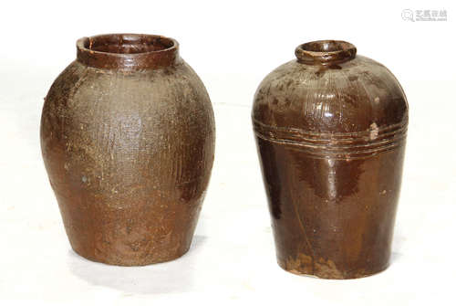 Two brown glazed pottery trade storage jars