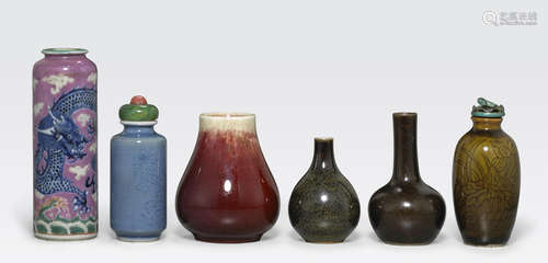 A group of six miniature glazed vases and containers Late Qing/Republic period