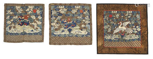 A group of three kesi-woven rank badges Late Qing dynasty