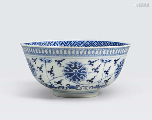 A blue and white lotus bowl Guangxu mark, Republic period