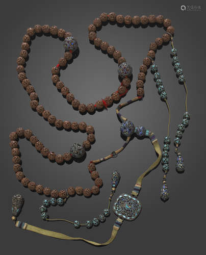 a partial court necklace of enameled silver beads and reticulated nuts Late Qing dynasty