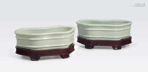 a pair of celadon glazed planters Qianlong marks, late Qing/Republic period