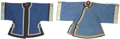 Two blue silk brocade woman's coats Late Qing/Republic period