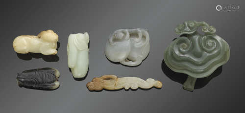 A group of six jade carvings