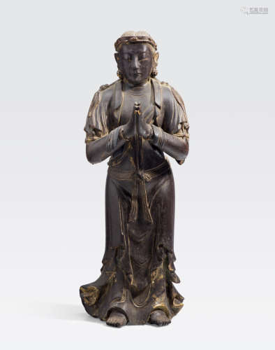 A lacquered wood standing figure of Shancai Qing dynasty