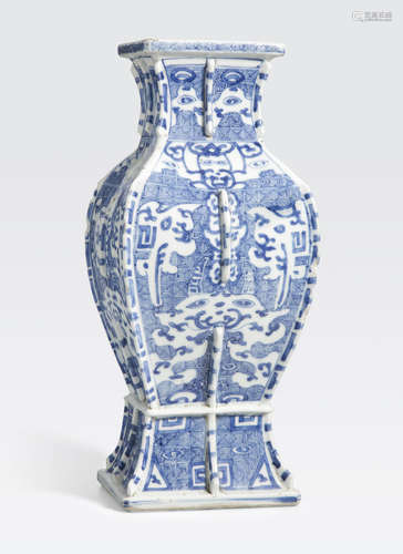 A blue and white archaistic hu-form vase Late Qing dynasty