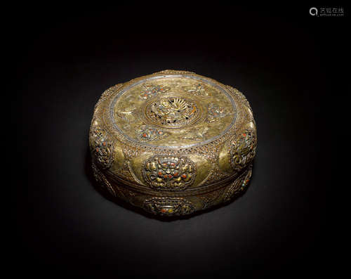 A gilt copper alloy and silver case Nepal, 19th century