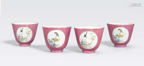 A set of ten rose ground enameled cups Hongxian marks, Republic period