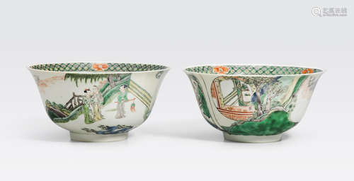 A pair of famille verte bowls with figures Kangxi period