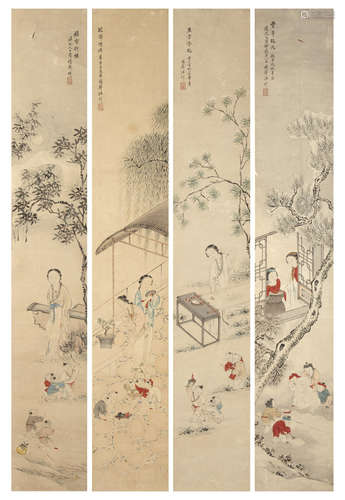 Wang Qi (1776-1840) Set of Four Paintings of Beauties in the Style of Old Masters