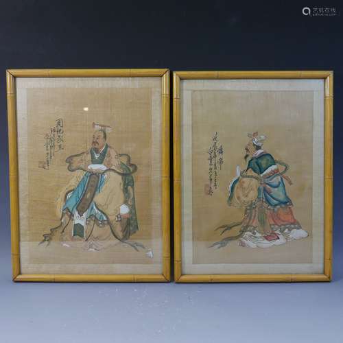 PAIR OF CHINESE ANTIQUE PAINTING OF FAMOUS EMPERORS - 19TH CENTURY