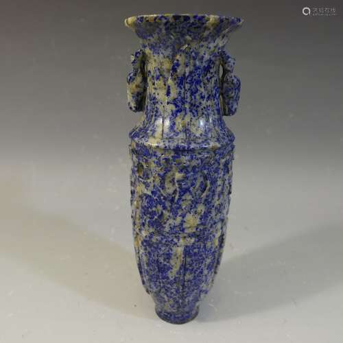 ANTIQUE CHINESE LAPIS LAZULI ARCHAIC VASE - QING DYNASTY