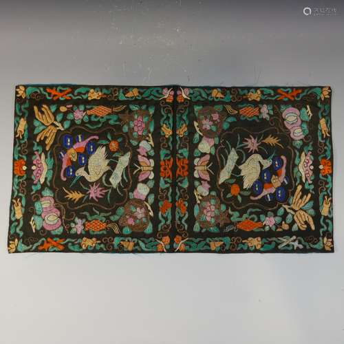 PAIR ANTIQUE CHINESE SILK RANK BADGE - QING DYNASTY