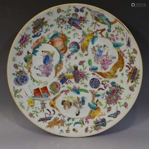 RARE LARGE ANTIQUE CHINESE FAMILLE ROSE PORCELAIN CHARGER - CIRCA 1830S