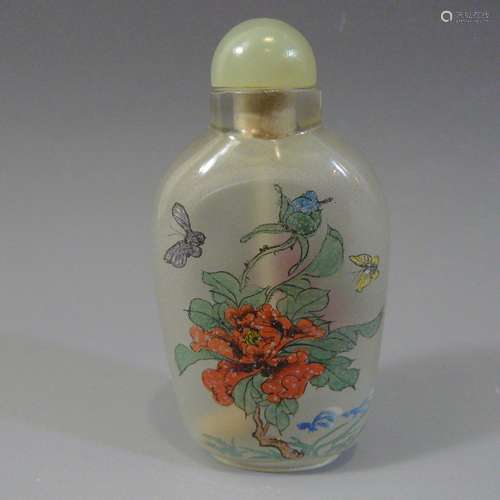 ANTIQUE CHINESE INTERIOR PAINTED GLASS SNUFF BOTTLE REPUBLIC PERIOD