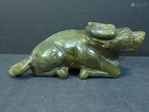 ANTIQUE CHINESE CARVED JADE OX - 19TH CENTURY