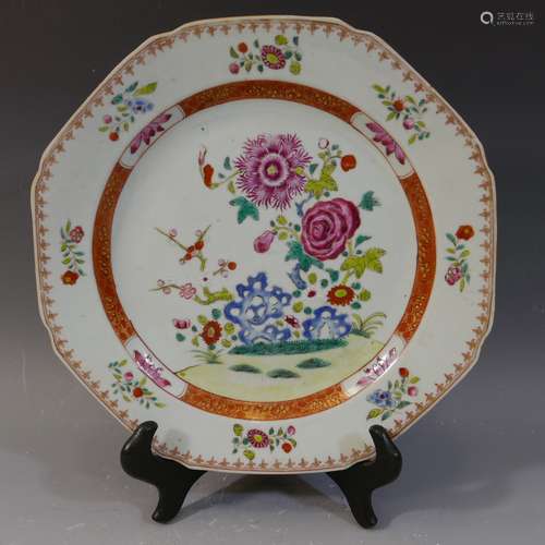 ANTIQUE CHINESE FAMILLE ROSE PORCELAIN PLATE - 18TH CENTURY