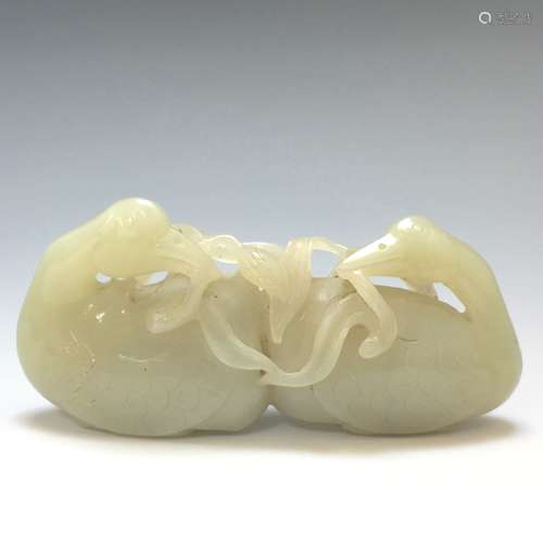 A CARVED CELADON JADE CRANES QING DYNASTY