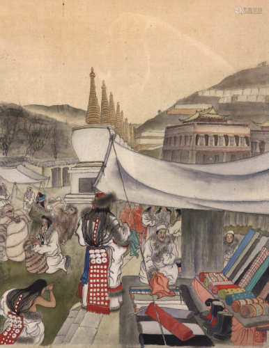 孙宗慰（1912-1979） 朝圣路上 设色绢本 镜框