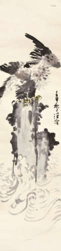 汪溶（1896-1972） 独立江天图 设色纸本 立轴 1932年 作