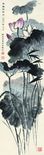 胡絜青(1905-2001） 荷花 设色纸本 立轴 1962年 作