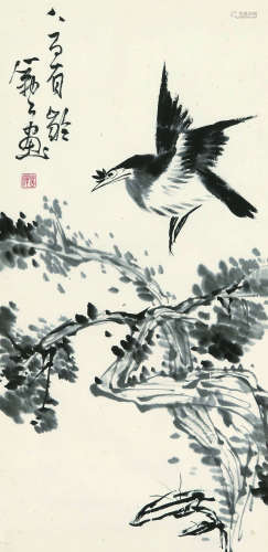 李苦禅（1899-1983） 八百有龄 水墨纸本 镜框