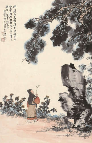 梁树年（1911-2005） 松下高士图 设色纸本 立轴