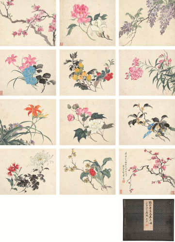 张兆祥（1852-1908） 百花争艳 设色纸本 册页