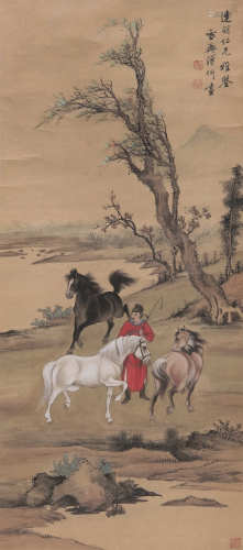 溥伒（1893-1966） 驯马图 设色纸本 镜心