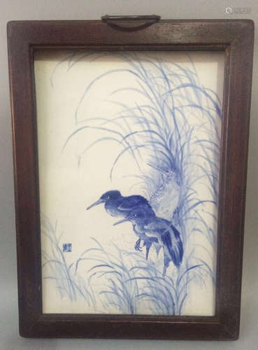 Chinese Blue/White Porcelain Plaque, Marked