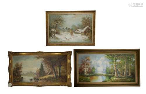 3 Pieces of Oil on Canvas Painting of Landscape