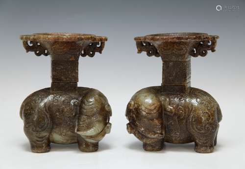 Pair of Chinese Jade Candle Holders