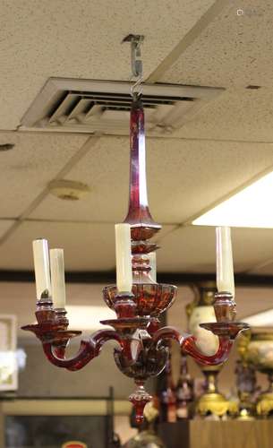 A Bohemian Parcel Gilt Ruby Glass Chandelier