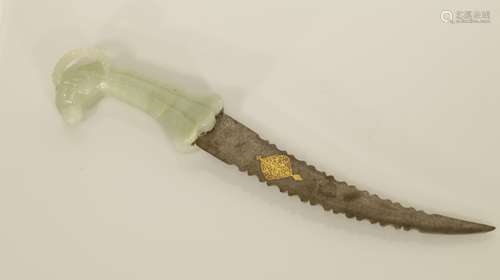 WD 19/20th C. Chinese Mughal Knife w/ Jade Handle