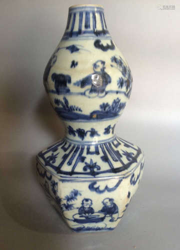 Chinese Blue/White Porcelain Gourd Shape Vase