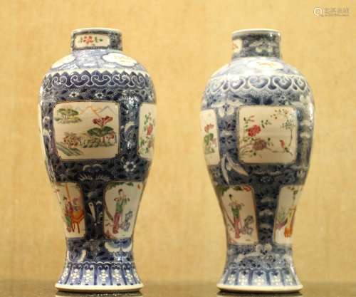 Pair of 19th C. Blue/White Vases